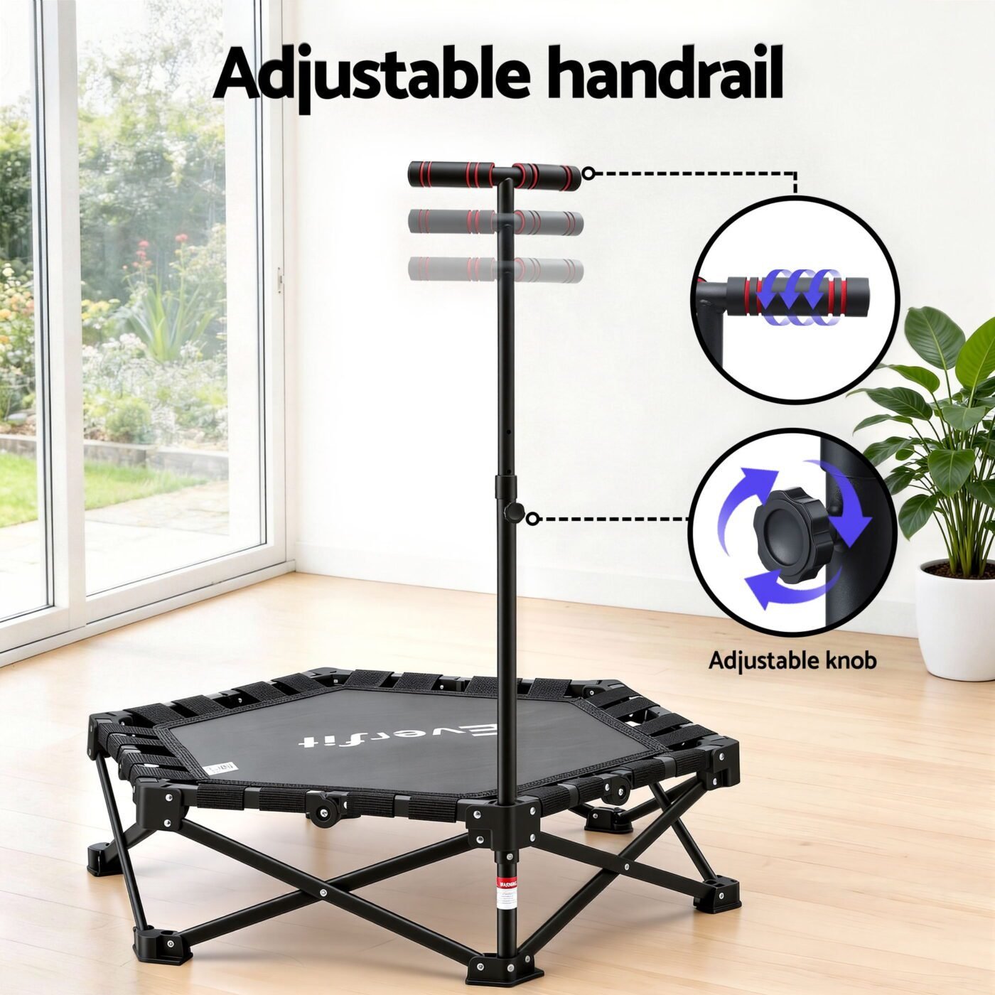 Everfit Fitness Foldable Trampoline Rebounder Adjustable Handle Indoor Exercise Black 5 Everfit Fitness Foldable Trampoline Rebounder Adjustable Handle Indoor Exercise Black - image 5