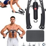 Twister Arm Trainer, 3 in 1 Hydraulic Power Chest Workout Equipment with Ab Roller Wheels and Hooks, Adjustable 22-440lbs Arm Trainer for Men Women, Home Gym Equipment for Full Body Strength Training