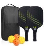 2 rackets, 4 balls, Pidike racket set (yellow), fiberglass graphite Pidike racket set, ball equipment including balls, bags, accessories, rackets, suitable for beginners and professionals