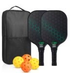 2 rackets, 4 balls, Pidike racket set (green), fiberglass graphite Pidike racket set, ball equipment including balls, bags, accessories, rackets, suitable for beginners and professionals