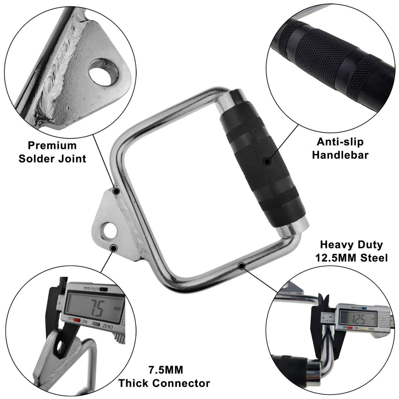 Solid D-Handle Cable Attachment for Home Gym & Cable Machine – Chrome-Finished Steel Bar with Anti-Slip Grip (Black) | 2 Solid D-Handle Cable Attachment for Home Gym & Cable Machine – Chrome-Finished Steel Bar with Anti-Slip Grip (Black) | - image 2