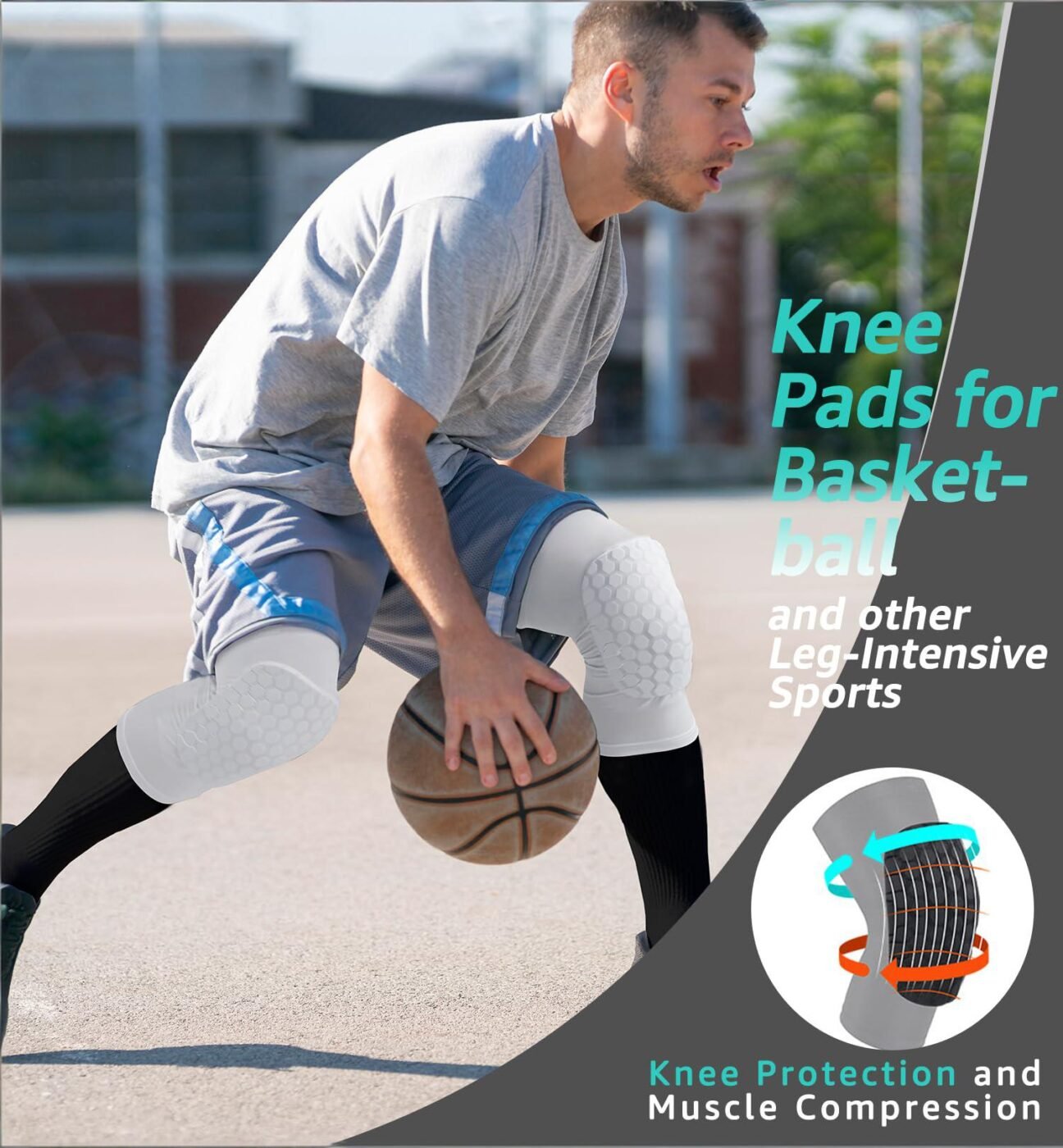 Honeycomb Knee Pads for Kids, Teens & Adults – Protective Compression Knee Guards for Basketball, Football, Cycling & Running(White,XXL) 2 Honeycomb Knee Pads for Kids, Teens & Adults – Protective Compression Knee Guards for Basketball, Football, Cycling & Running(White,XXL) - Image 2