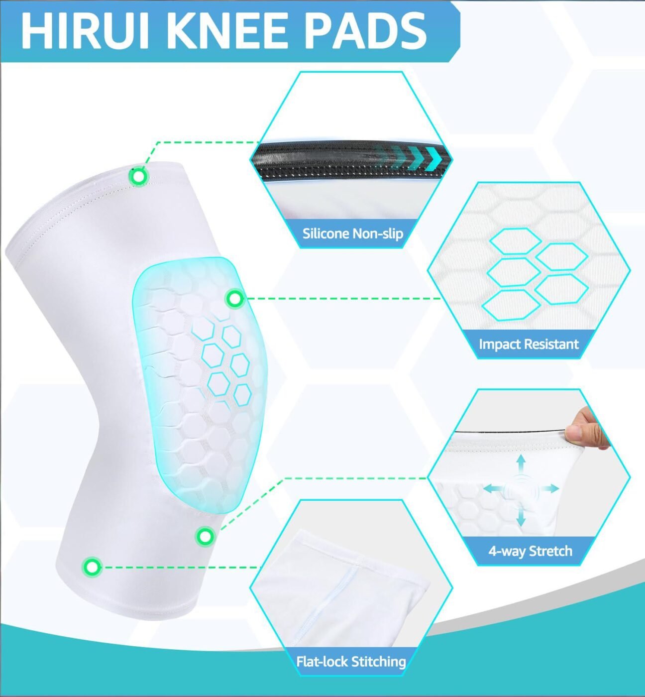Honeycomb Knee Pads for Kids, Teens & Adults – Protective Compression Knee Guards for Basketball, Football, Cycling & Running(White,XXL) 3 Honeycomb Knee Pads for Kids, Teens & Adults – Protective Compression Knee Guards for Basketball, Football, Cycling & Running(White,XXL) - Image 3