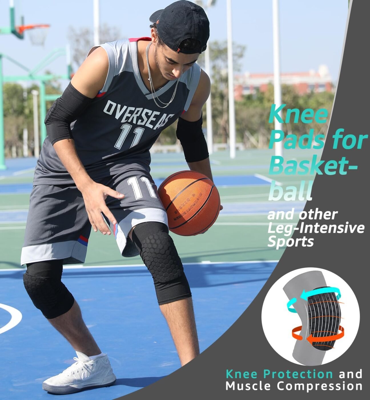 Honeycomb Knee Pads for Kids, Teens & Adults – Protective Compression Knee Guards for Basketball, Football, Cycling & Running(Black,XS) 2 Honeycomb Knee Pads for Kids, Teens & Adults – Protective Compression Knee Guards for Basketball, Football, Cycling & Running(Black,XS) - Image 2