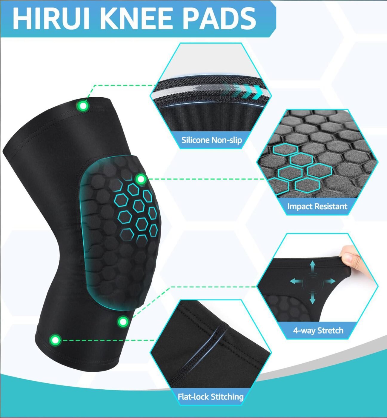 Honeycomb Knee Pads for Kids, Teens & Adults – Protective Compression Knee Guards for Basketball, Football, Cycling & Running(Black,XS) 3 Honeycomb Knee Pads for Kids, Teens & Adults – Protective Compression Knee Guards for Basketball, Football, Cycling & Running(Black,XS) - Image 3