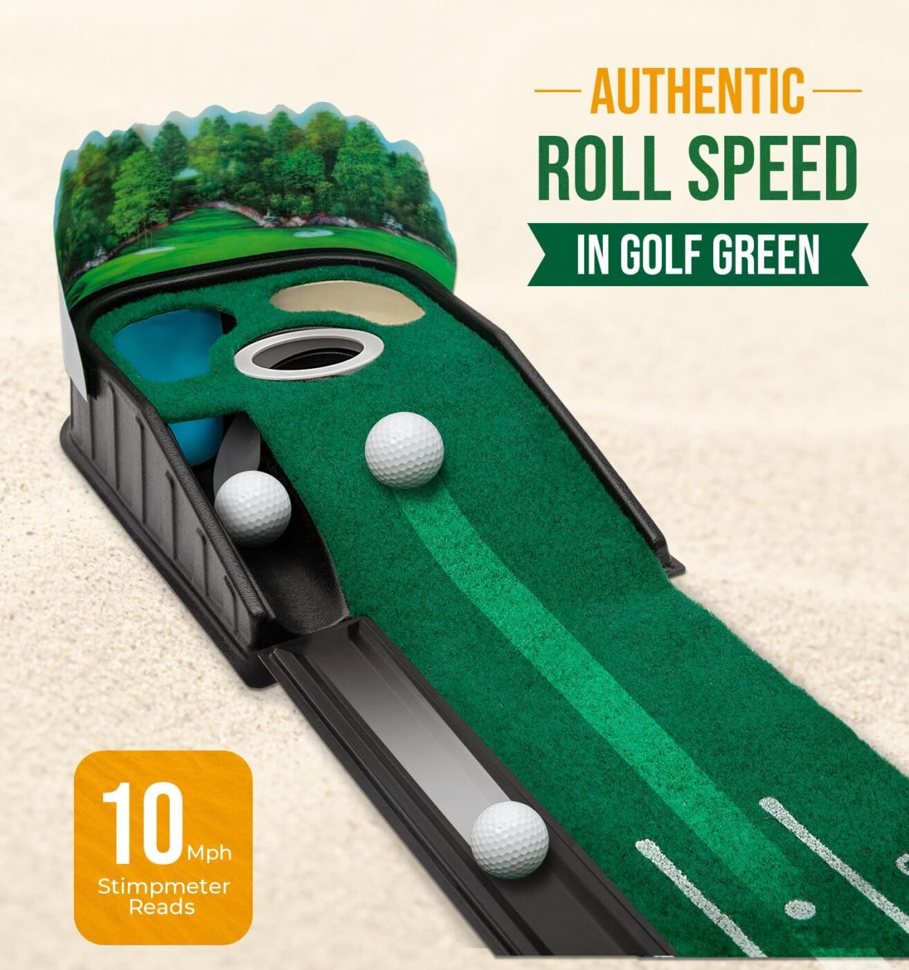 Indoor Golf Putting Green Mat with Ball Return – Realistic 10 mph Speed, Obstacle Training for Home, Office & Simulator (Green) 2 Indoor Golf Putting Green Mat with Ball Return – Realistic 10 mph Speed, Obstacle Training for Home, Office & Simulator (Green) - image 2