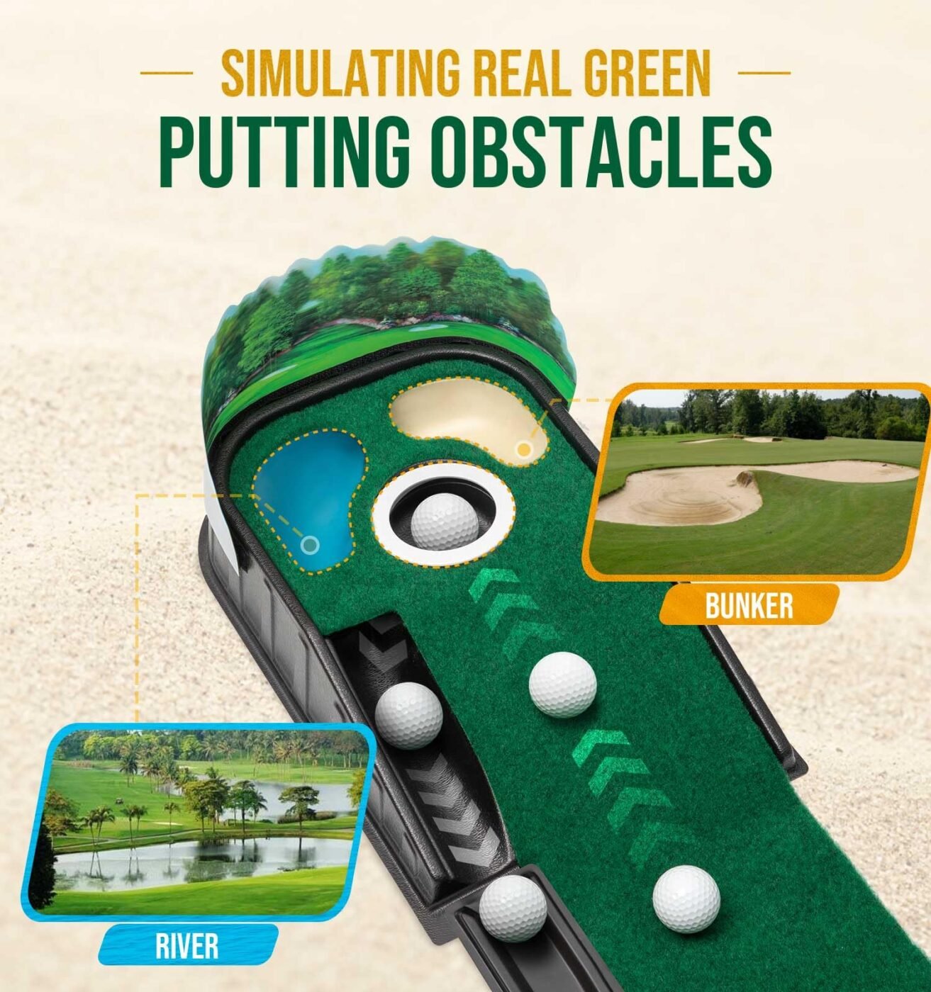 Indoor Golf Putting Green Mat with Ball Return – Realistic 10 mph Speed, Obstacle Training for Home, Office & Simulator (Green) 4 Indoor Golf Putting Green Mat with Ball Return – Realistic 10 mph Speed, Obstacle Training for Home, Office & Simulator (Green) - image 4