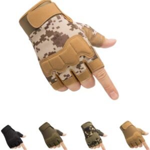 Tactical Fingerless Gloves with Knuckle Protection – Breathable Outdoor Gloves for Shooting, Hunting, Cycling, and Training (Yellow Camouflage,S)