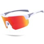 High-End Polarized Sports Sunglasses for Men Women – UV400 Protection, Anti-Fog, Lightweight TR90 Frame, Removable Lens, Ideal for Cycling, Running, Fishing, Golf (White & Red)