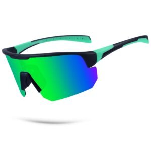 High-End Polarized Sports Sunglasses for Men Women – UV400 Protection, Anti-Fog, Lightweight TR90 Frame, Removable Lens, Ideal for Cycling, Running, Fishing, Golf (Black & Green)