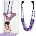 Door-Hanging Yoga Hammock for Backbend & Stretching – Adjustable Aerial Yoga Strap with Dual Anchors, Full-Body Flexibility Trainer for Home Use (Purple)