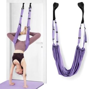 Door-Hanging Yoga Hammock for Backbend & Stretching – Adjustable Aerial Yoga Strap with Dual Anchors, Full-Body Flexibility Trainer for Home Use (Purple)