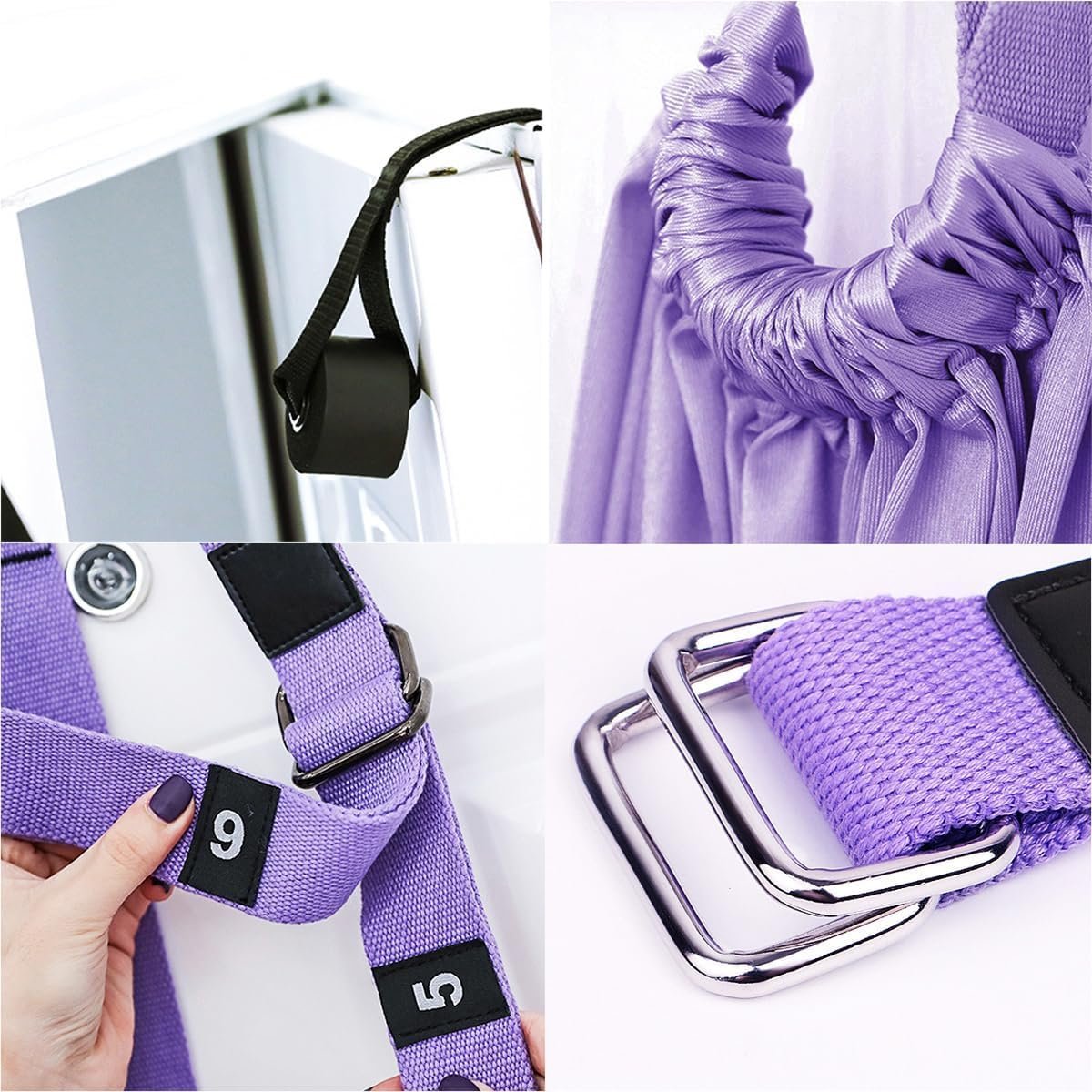 Door-Hanging Yoga Hammock for Backbend & Stretching – Adjustable Aerial Yoga Strap with Dual Anchors, Full-Body Flexibility Trainer for Home Use (Purple) 4 Door-Hanging Yoga Hammock for Backbend & Stretching – Adjustable Aerial Yoga Strap with Dual Anchors, Full-Body Flexibility Trainer for Home Use (Purple) - image 4