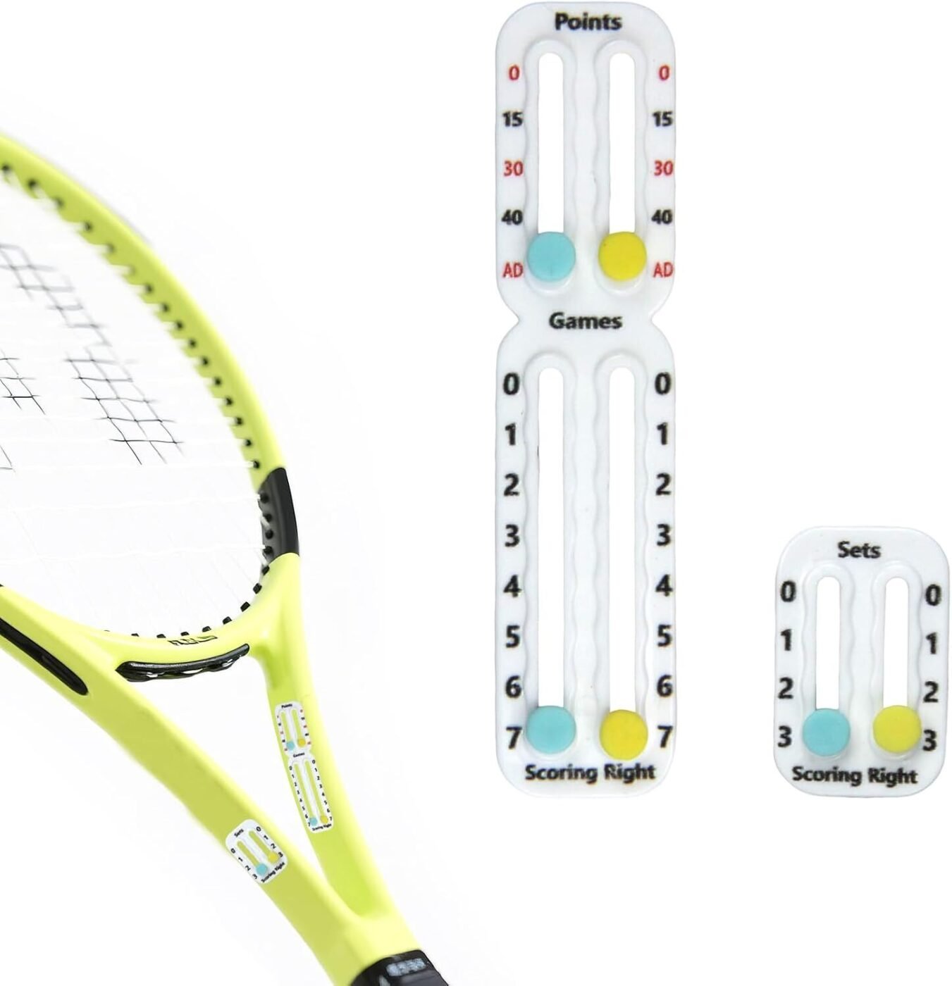 Tennis Racket Scorekeeper 2-Pack in White – Dual Portable Score Trackers for Points, Games & Sets | Other Colours Available In-Store 1 Tennis Racket Scorekeeper 2-Pack in White – Dual Portable Score Trackers for Points, Games & Sets | Other Colours Available In-Store
