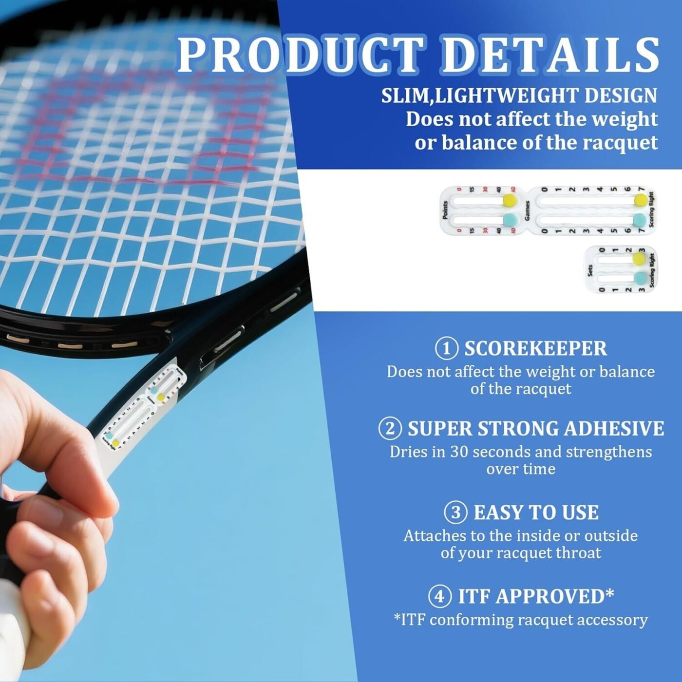 Tennis Racket Scorekeeper 2-Pack in White – Dual Portable Score Trackers for Points, Games & Sets | Other Colours Available In-Store 3 Tennis Racket Scorekeeper 2-Pack in White – Dual Portable Score Trackers for Points, Games & Sets | Other Colours Available In-Store - image 3