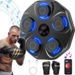 Smart Music Boxing Machine with LED Lights & Bluetooth – Wall-Mounted Interactive Punch Trainer, 9 Modes & 9 Speeds, Includes Gloves for Home Gym Workout (Black)