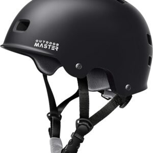 OutdoorMaster Skateboard Cycling Helmet – Two Removable Liners Ventilation Multi-Sport Scooter Roller Skate Inline Skating Rollerblading for Adults-Black-Medium