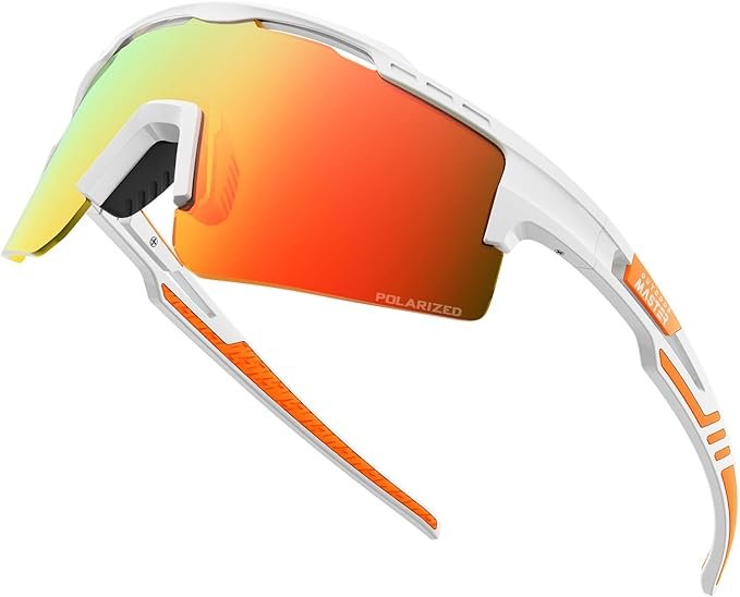OutdoorMaster Hawk II Polarized Sports Sunglasses for Men Women, TAC 100% UV400 Protection TR90 Frame Cycling Sunglasses, Baseball Running Fishing Golf Glasses-White Frame+revo Red Cat.3,Adult 1 OutdoorMaster Hawk II Polarized Sports Sunglasses for Men Women, TAC 100% UV400 Protection TR90 Frame Cycling Sunglasses, Baseball Running Fishing Golf Glasses-White Frame+revo Red Cat.3,Adult