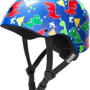 OutdoorMaster Youth & Kids Bike Helmet – Adjustable Multi-Sports Skateboard Helmet with Removable Liners for Balance Bike, Kids Scooter, One Wheel Hoverboard,Graffiti-style helmet-Dino Volcanoland-Medium