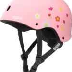 OutdoorMaster Youth & Kids Bike Helmet – Adjustable Multi-Sports Skateboard Helmet with Removable Liners for Balance Bike, Kids Scooter, One Wheel Hoverboard-Pink Flower-Medium