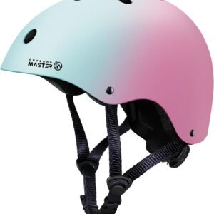 OutdoorMaster Youth & Kids Bike Helmet – Adjustable Multi-Sports Skateboard Helmet with Removable Liners for Balance Bike, Toddler Scooter, One Wheel Hoverboard-Blue pink gradient-Large-56-60cm
