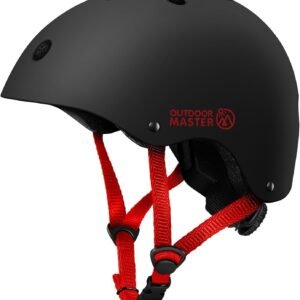 OutdoorMaster Youth & Kids Bike Helmet – Adjustable Multi-Sports Skateboard Helmet with Removable Liners for Balance Bike, Toddler Scooter, One Wheel Hoverboard-Black Red-Small