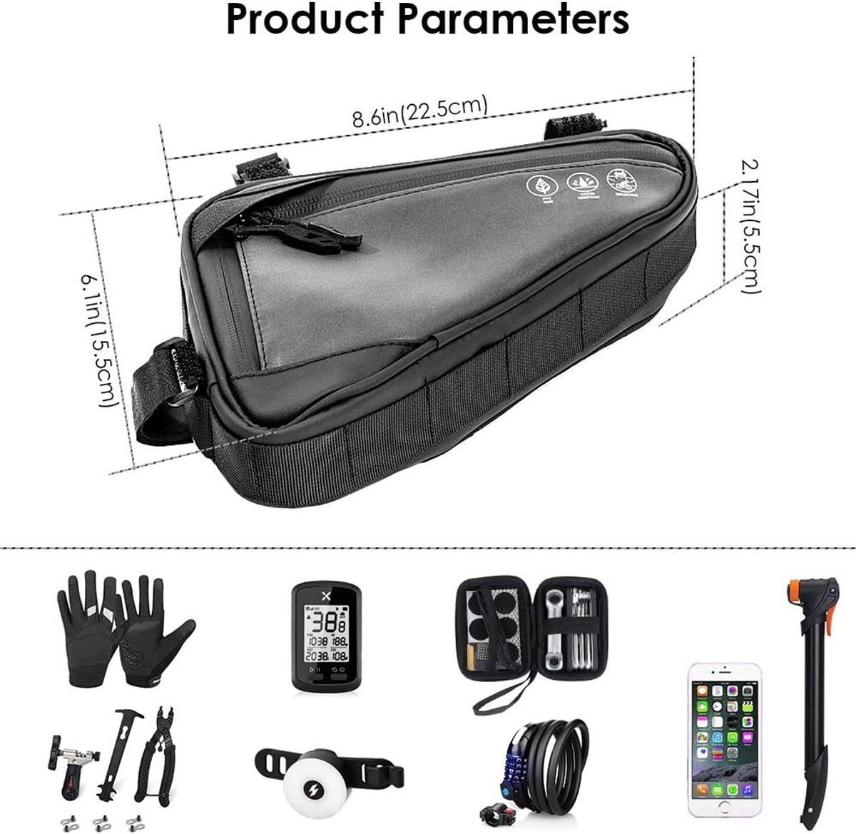 Bicycle pannier - Bicycle frame bag - Bicycle frame bag - Triangular bicycle frame bag - Storage bag - Reflective bicycle bag - Mountain bike, road bike accessories, large capacity - Black 2 Bicycle pannier – Bicycle frame bag – Bicycle frame bag – Triangular bicycle frame bag – Storage bag – Reflective bicycle bag – Mountain bike, road bike accessories, large capacity – Black - image 2