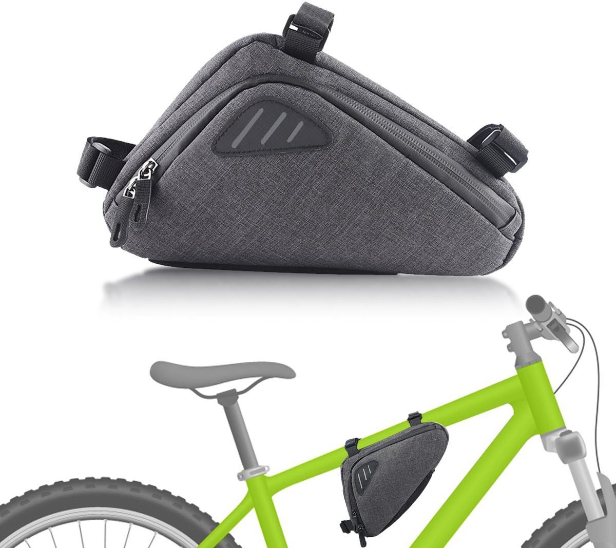Bicycle pannier - Bicycle frame bag - Waterproof bicycle bag - Triangular bicycle frame bag - Mountain bike and road bike accessories, large capacity - Grijs 1 Bicycle pannier – Bicycle frame bag – Waterproof bicycle bag – Triangular bicycle frame bag – Mountain bike and road bike accessories, large capacity – Grijs