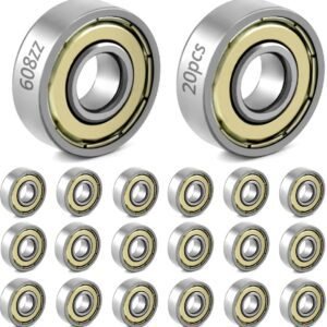 20 608zz ball bearings – Miniature deep groove ball bearings, double metal shielding – For skateboards, scooters, inline skates, 8 mm x 22 mm x 7 mm