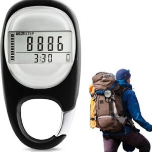 3D Pedometer with LED Display for Running and Walking, Portable Step Counter with Climbing Carabiners, Black