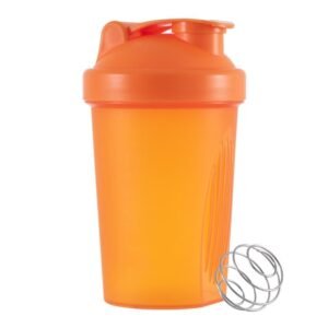 400ml Protein Shaker with Leak-proof Design, Stainless Steel Strainer and Measuring Scale, Multiple Colors (Orange)
