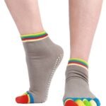 Full Toe Yoga Socks | Full Toe Yoga Sock | With Anti-Slip Bottom | Anti-Slip Socks | Pilates Socks | Size 36-40 | Grey with Colors