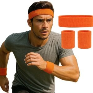 Headband & 2x Wristband Set | Sweatband | Sweatbands | Head and Wrist | Sports Bands | Orange