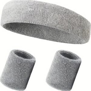 Set of Headband and 2x Wristbands Set | Sweatband | Sweatbands | Head and Wrist | Sports Bands | Grey