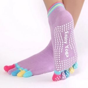 Full Toe Yoga Socks | Full Toe Yoga Sock | With Anti-Slip Bottom | Anti-Slip Socks | Pilates Socks | Size 36-40 | Purple With Colorful Toes