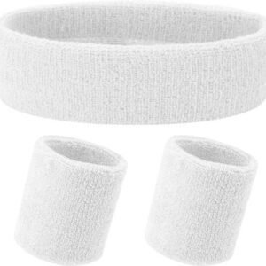 Headband + 2 Wristbands | Sweatband Set | Sweatbands | Head and Wrist Sweatband | Sports Bands | White
