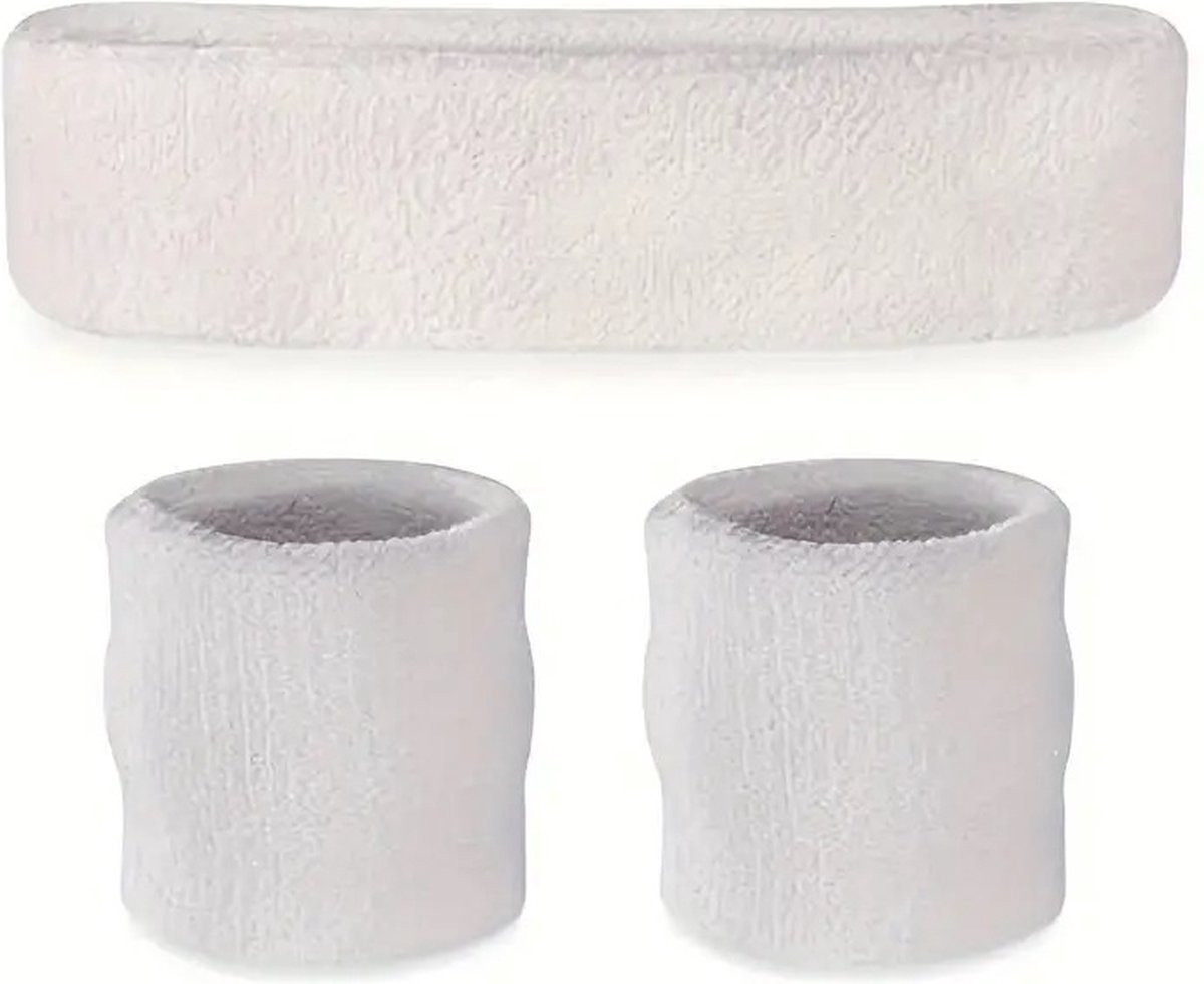 Headband + 2 Wristbands | Sweatband Set | Sweatbands | Head and Wrist Sweatband | Sports Bands | White 2 Headband + 2 Wristbands | Sweatband Set | Sweatbands | Head and Wrist Sweatband | Sports Bands | White - image 2