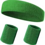 3-Piece Set of Headband & 2x Wristband Set | Sweatband | Sweatbands | Head and Wrist | Sports Bands | Green