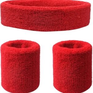 3-Piece Set of Headband & 2x Wristband Set | Sweatband | Sweatbands | Head and Wrist | Sports Bands | Red