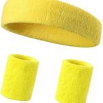 Set of Headband & 2x Wristbands Set | Sweatband | Sweatbands | Head and Wrist | Sports Bands | Yellow