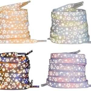 4 pairs of reflective shoelaces - colorful stars and hearts pattern - Glow in the Dark shoelaces - decorative laces for sneakers and sports