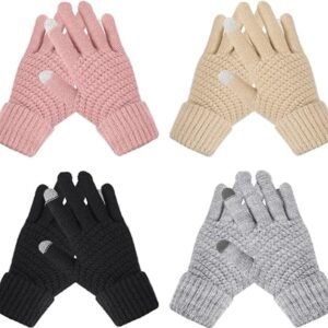 Touchscreen Winter Gloves – Women’s Sports Gloves – Waterproof and Windproof – Elastic Cuff – Scooter and Bicycle (4 Pieces)