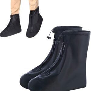 Waterproof Shoe Covers – Rain Shoe Covers – With Zipper and Drawstring – Waterproof Shoe Protectors – Motorcycle Scooter Bicycle Shoe Cover – Shoe Rain Cover – Shoe Cover – Shoe Covers – Anti-Slip – Size 43-44 – Black