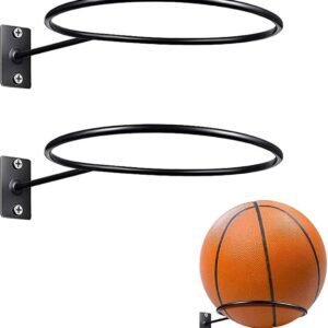 Ball Holder – 2 Pieces – Ball Storage – Ball Rack – Metal Ball Stand – Wall Ball Holder – Wall Mounted – Gift for Boys & Men – For Basketball, Football, Volleyball, Rugby – Universal – Black