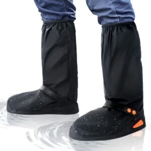 Waterproof Shoe Covers – Rain Shoe Covers – With Zipper, Snap – Waterproof Shoe Protectors – Motorcycle Scooter Bicycle Shoe Cover – Shoe Rain Cover – Shoe Cover – Shoe Covers – Anti-Slip – Size L 40-42 – Black – Reflective – Foldable