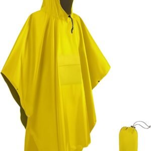 Poncho – Raincoat – Waterproof – Quick-drying – Breathable – Portable – Tear-resistant – Foldable – Lightweight – Reusable – Women’s & Men’s Cycling Rain Poncho – Bicycle Poncho – Yellow – With Pocket – Hood and Snap – Multifunctional 3 in 1 Poncho
