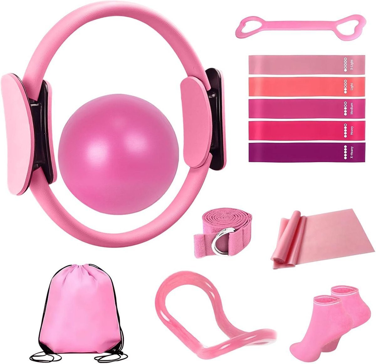 13-Piece Pilates Equipment Set for Women - Yoga & Fitness Set - Home Pilates Training Set - Home Gym Set - Exercise Bands - Resistance Band - Exercise Ball - Beginner Yoga Set with Pilates Ring, 24 cm Yoga Ball, 5 Resistance Bands, Magic Circle 1 13-Piece Pilates Equipment Set for Women – Yoga & Fitness Set – Home Pilates Training Set – Home Gym Set – Exercise Bands – Resistance Band – Exercise Ball – Beginner Yoga Set with Pilates Ring, 24 cm Yoga Ball, 5 Resistance Bands, Magic Circle