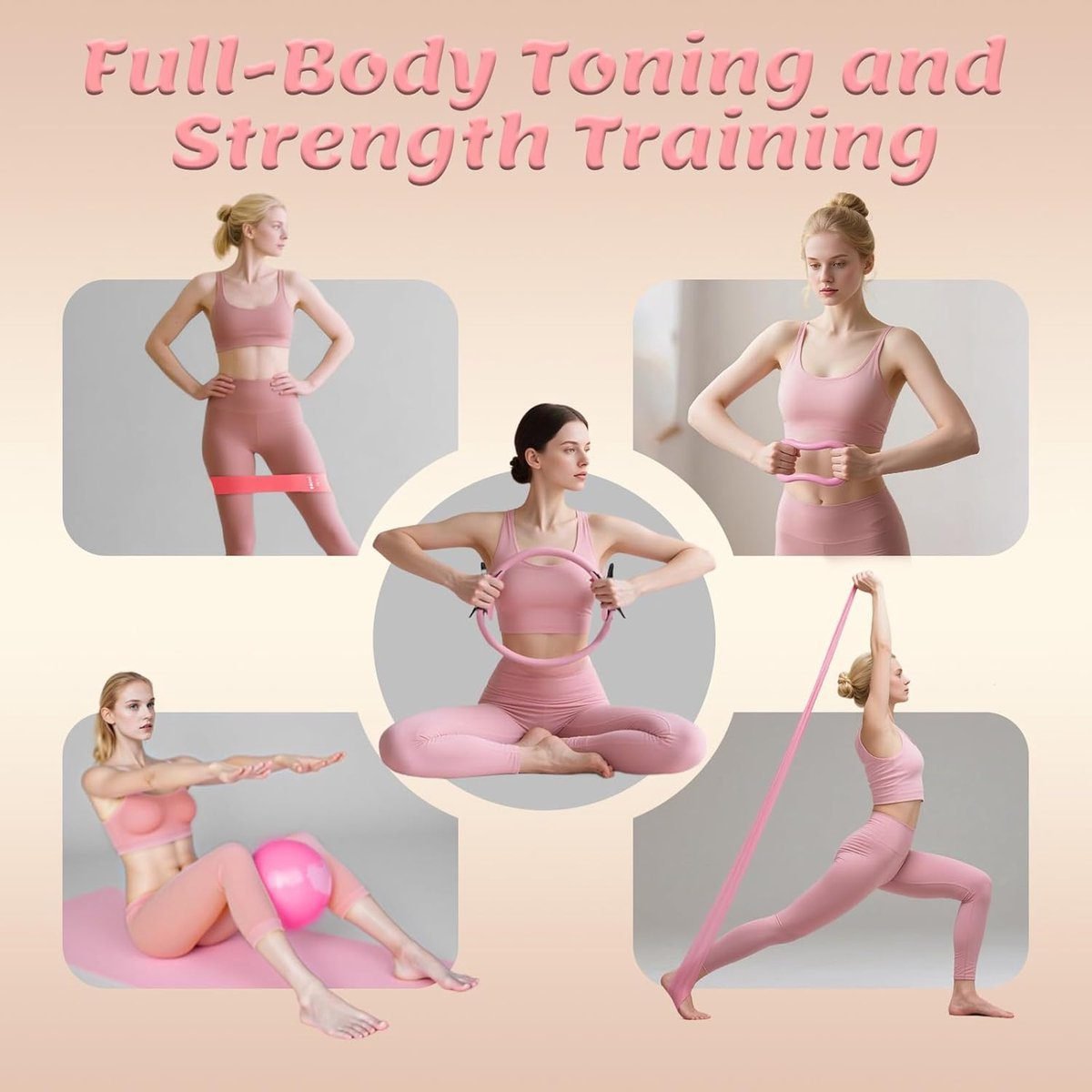 13-Piece Pilates Equipment Set for Women - Yoga & Fitness Set - Home Pilates Training Set - Home Gym Set - Exercise Bands - Resistance Band - Exercise Ball - Beginner Yoga Set with Pilates Ring, 24 cm Yoga Ball, 5 Resistance Bands, Magic Circle 5 13-Piece Pilates Equipment Set for Women – Yoga & Fitness Set – Home Pilates Training Set – Home Gym Set – Exercise Bands – Resistance Band – Exercise Ball – Beginner Yoga Set with Pilates Ring, 24 cm Yoga Ball, 5 Resistance Bands, Magic Circle - image 5