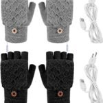 2 Pairs USB Heated Gloves – Heated Gloves – Electric Heating – Double-Sided Heating – Knitted Heated Gloves – Warm Winter Gloves – Gloves with Heating – Gloves – Winter – Unisex – Grey/Black