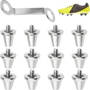 12 pieces - football studs - replacement metal football studs - 8 11mm and 4 13mm football studs - with tools - replacement football studs for football boots - football boot accessories - silver